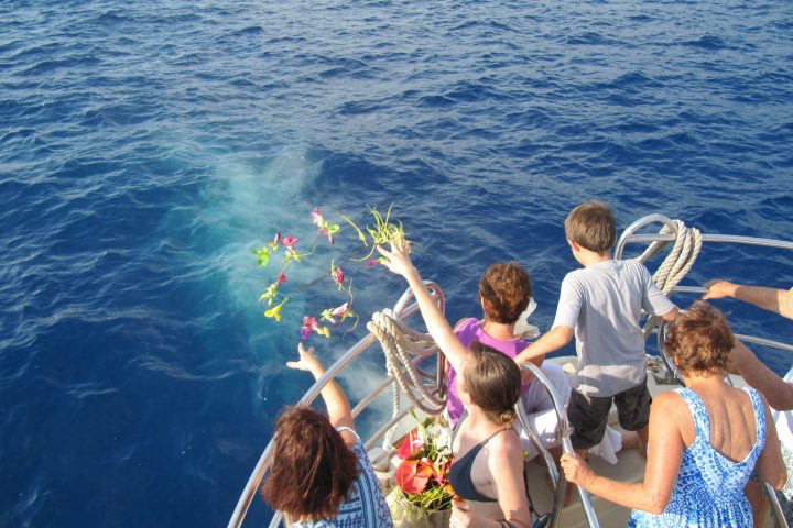 a group of people standing next to a body of water